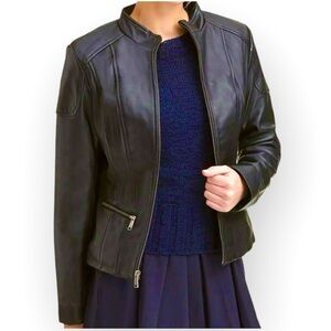 Christopher & Banks Vegan Leather Black Jacket Size Medium NWT